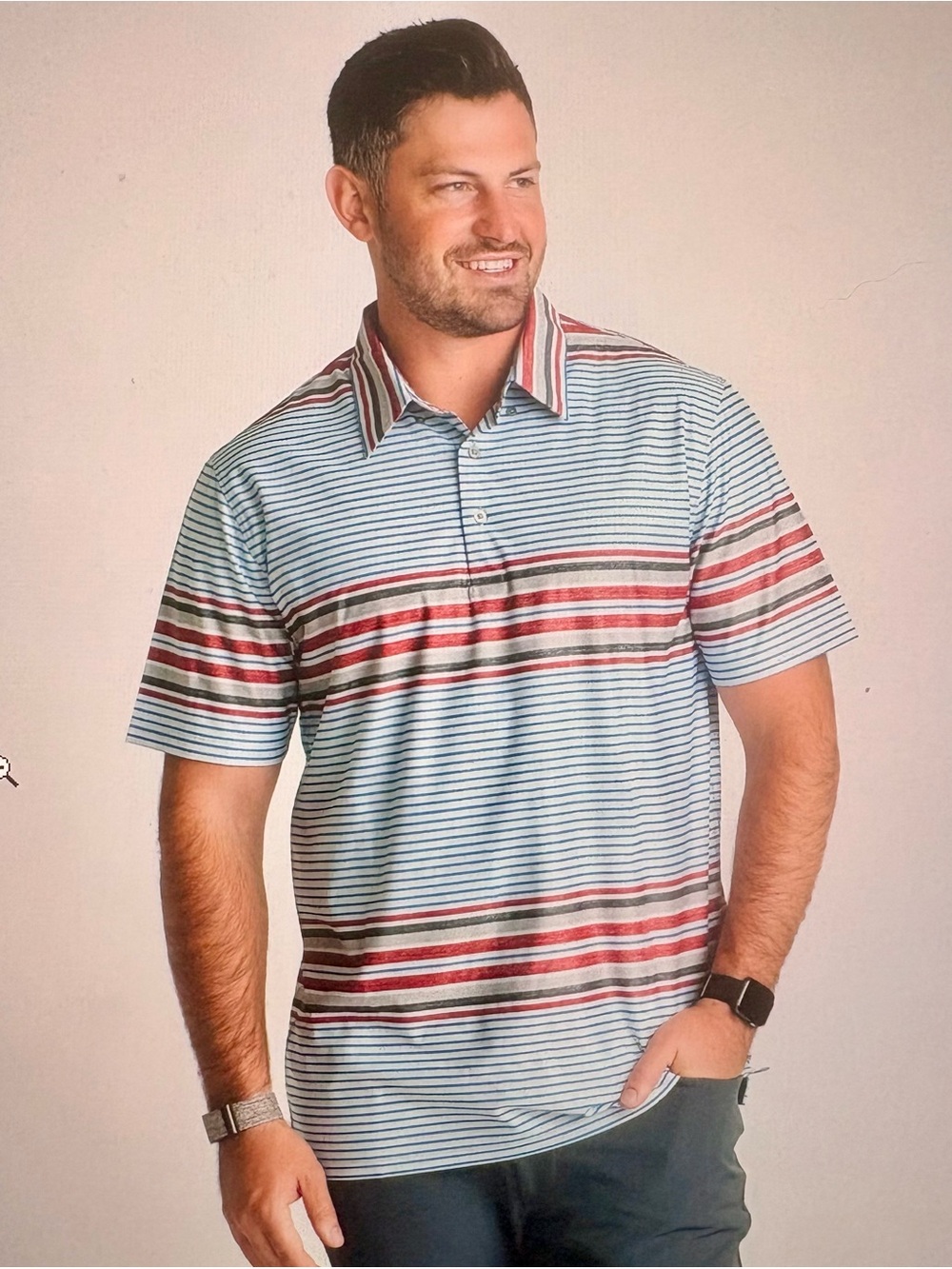 Zyia Men's Multi Stripe Augusta Polo
- Blue, Red, White Size Large
